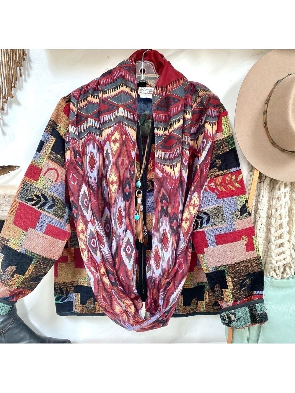 Aztec infinity boho scarf/neck wrap w southwestern vibe
